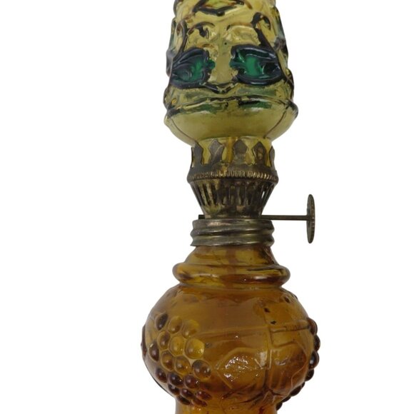 AMBER Glass Miniature Oil LAMP Trio With Hand-Painted Detailing Vintage - Picture 10 of 11